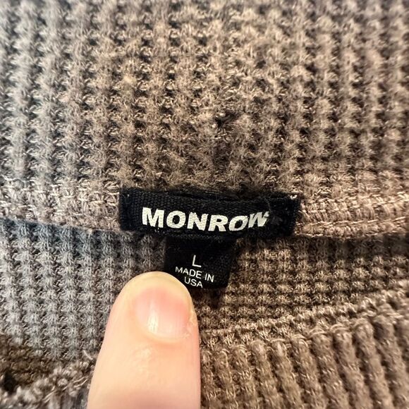 Monrow Chocolate Brown Thermal Mock Neck Drop Shoulder Top - Size L - EUC - Picture 3 of 6